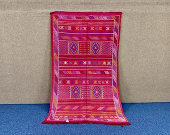 Authentic Red Berber Cactus Silk Rug 5x8 – Lightweight Moroccan Flatweave Rug | Free Shipping