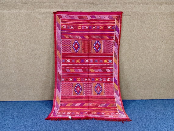 Authentic Red Berber Cactus Silk Rug 5x8 – Lightweight Moroccan Flatweave Rug | Free Shipping