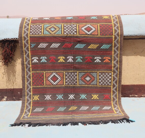 ELEGANT BERBER RUG - cactus silk rug, sabra rug, brown moroccan rug, 3x5 rug, kilim rug, flatweave rug