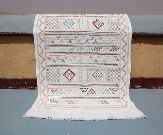 MINIMALIST WHITE MOROCCAN rug - handmade cactus silk rug, 3x5 rug, berber rug, azilal rug, gifts for girls, bedroom white rug
