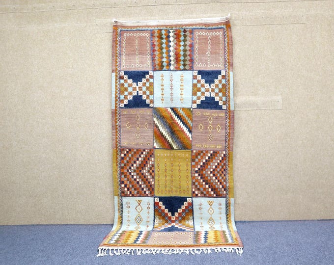 Unique Glaoui Berber Rug 4x8 - Handwoven Moroccan Rug - Colorful Area Rug -Textured Mixed Weave Rug - Natural Wool Rug