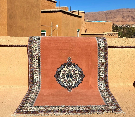 Original pink rug 6x9 feet - Extra superior moroccan rug - handmade pink carpet - Beni Mrirt rug - 9.7 x 6.6 Feet