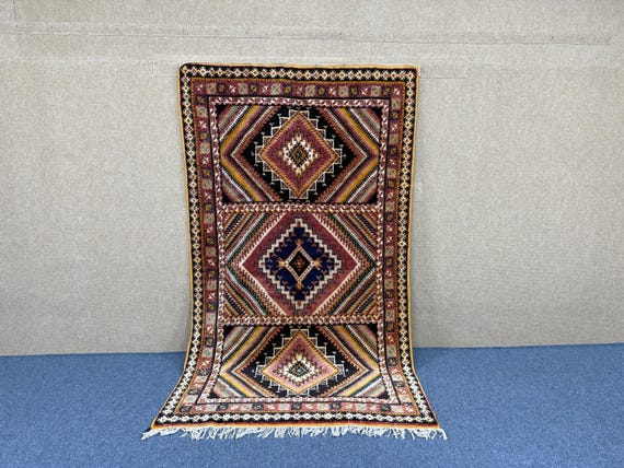Handmade Taznakht Rug-Berber Area Rug-Moroccan Living Room Carpet 5x9 rug -Traditional Moroccan Wool Rug -Neutral Wool Carpet-Large Rug