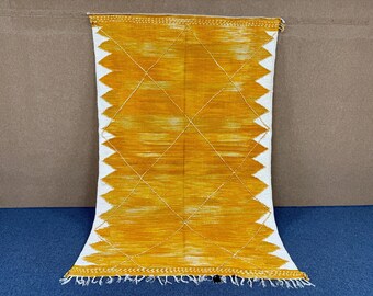 Authentic Yellow Moroccan Rug 6x10 | Handwoven Moroccan Flat weave Wool Carpet | Minimalist Berber rug | Natural Dye Atlas Rug