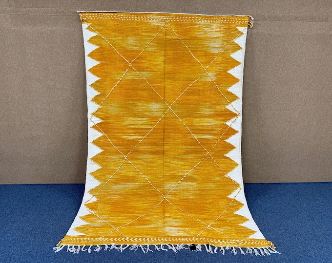 Authentic Yellow Moroccan Rug 6x10 | Handwoven Moroccan Flat weave Wool Carpet | Minimalist Berber rug | Natural Dye Atlas Rug