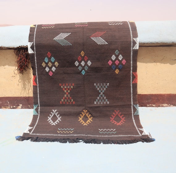 AUTHENTIC MOROCCAN RUG - Cactus silk rug, 3x5 rug, sabra rug, Brown berber rug, agave rug, bedroom rug handmade