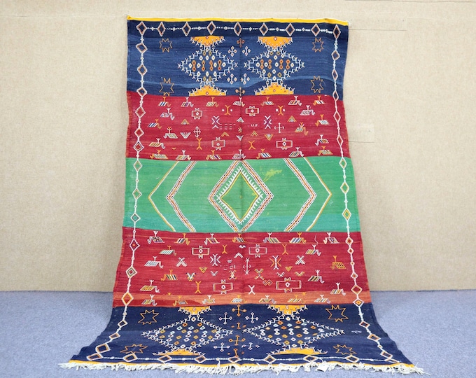 Unique Moroccan Akhnif Rug 5x9 - Natural Wool Area Rug - Berber Handwoven Rug - Flat Weave Rug For Living Room - Tribal Boho Rug