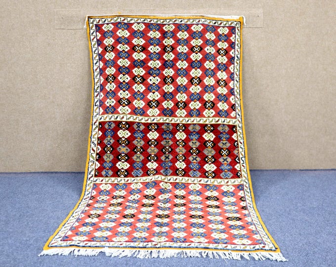 Vibrant Moroccan Rug 3x6 - Handwoven Berber Rug - Taznakht Rug For Living Room - Statement Moroccan Rug - Boho Decor
