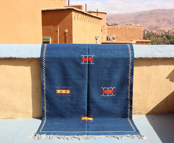 Coloful Rug,Custom Rug Kilim,Washable Cotton Rugs,Kilim Rug Blue,Presents for Home,Yellow Rustic Rug,Ethnic Design Rug, Morrocan rug