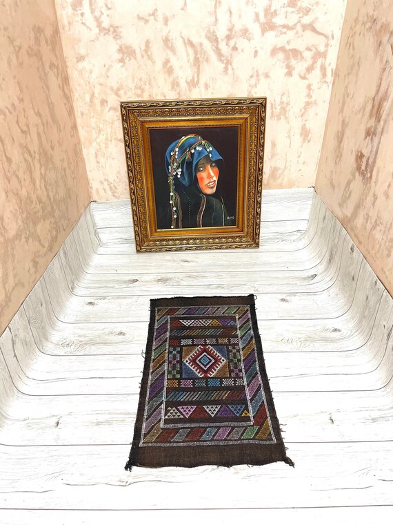 AMAZING MOROCCAN RUG , Praying rug handmade, berber rug, black kilim rug, boho berber rug