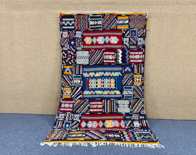 Vibrant Glaoui Rug 8x5 - Colorful Moroccan Rug - Large Boho Rug - Handmade BerBer Rug - Unique Designs Rug - Free Shipping