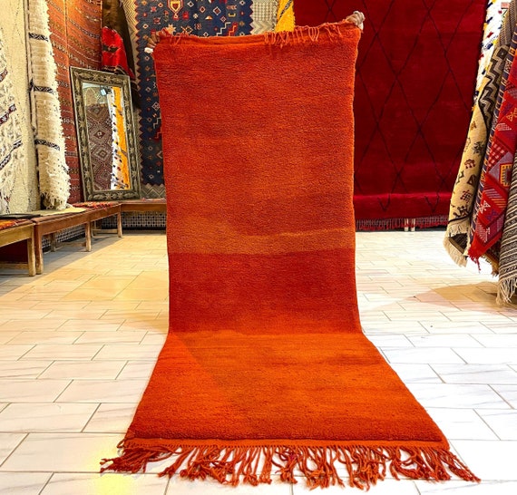 Gorgeous Vintage Beni Mrirt Runner - Soft Handmade Area Rug - 3.2 x 9.4 Feet - Orange runner