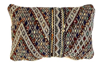 Moroccan pillow, rustic throw pillow, extra long wool pillow, orange kilim pillow, handmade pillow moroccan decor pillow 70 x 40 cm
