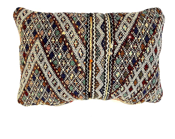 Moroccan pillow, rustic throw pillow, extra long wool pillow, orange kilim pillow, handmade pillow moroccan decor pillow 70 x 40 cm