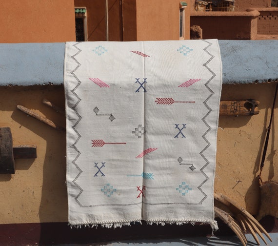 CACTUS SILK RUG - minimalist moroccan rug, berber rug, sabra rug, flat weave rug, white silk rug,