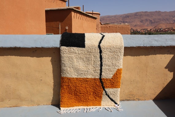 Moroccan Beni Ourian rug - 3x5 rug - HandKnotted Berber rug - Wool Area rug