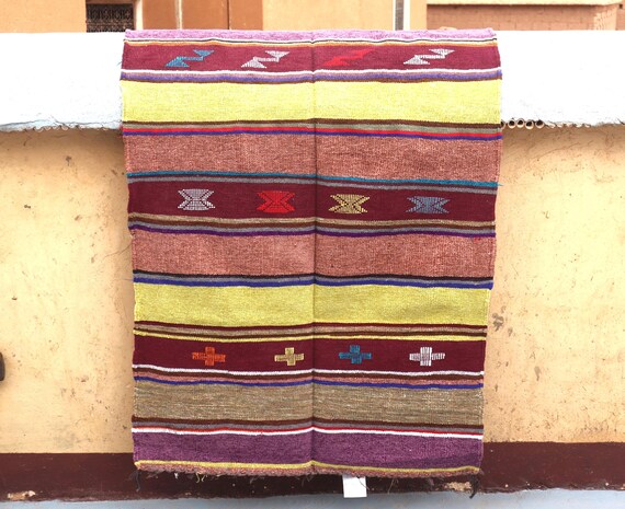 EXPLORE THIS STUNNING Flatweave Moroccan Rug - Handcrafted, Colorful 3x5 Wool Rug