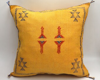Vibrant Yellow Moroccan Cactus Silk Pillow Cover - Handmade 18x18 Throw Pillow for Halloween