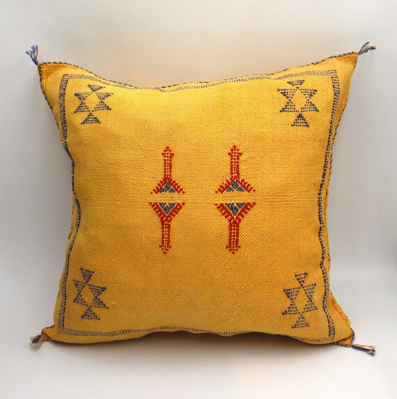 Vibrant Yellow Moroccan Cactus Silk Pillow Cover - Handmade 18x18 Throw Pillow for Halloween