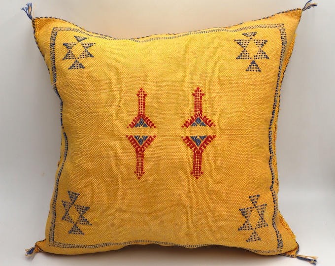 Vibrant Yellow Moroccan Cactus Silk Pillow Cover - Handmade 18x18 Throw Pillow for Halloween