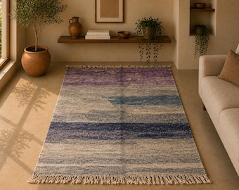 Thick Plush Moroccan Rug – Handwoven Mrirt Wool 7x10 Carpet – Soft Neutral Feel– Luxury Berber Rug for Living Room - Large Rug - Home Decor