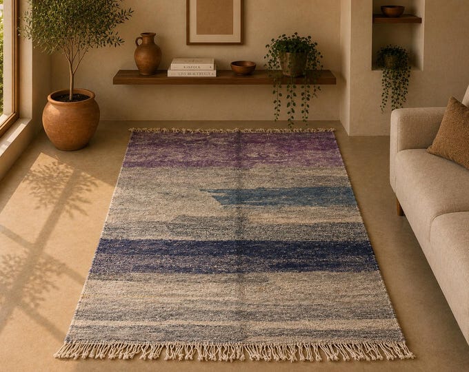 Thick Plush Moroccan Rug – Handwoven Mrirt Wool 7x10 Carpet – Soft Neutral Feel– Luxury Berber Rug for Living Room - Large Rug - Home Decor