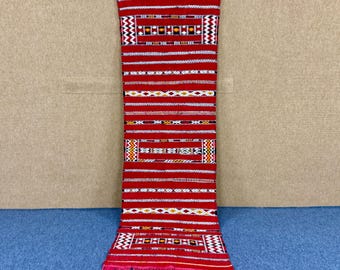 Red Moroccan Kilim Runner– Berber Long Rug 8x 3 ft – Flatweave Wool Hallway Rug– Boho Hallway & Entryway Decor- Irregular Rug