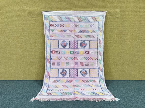 Lightweight Pink Moroccan Cactus Silk Rug 3x5 ft – Handmade Berber Flatweave Area Carpet | Free Shipping