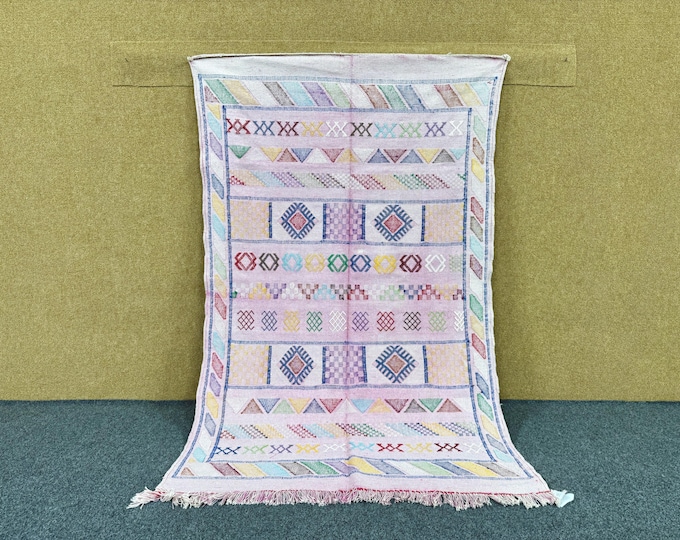 Lightweight Pink Moroccan Cactus Silk Rug 3x5 ft – Handmade Berber Flatweave Area Carpet | Free Shipping