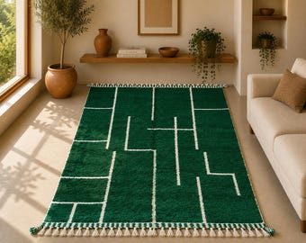 Amazing Green Moroccan Rug 6x10 - Azilal Rug - moroccan decore - handmade beni ouraine rug - Modern Boho Living Room Statement