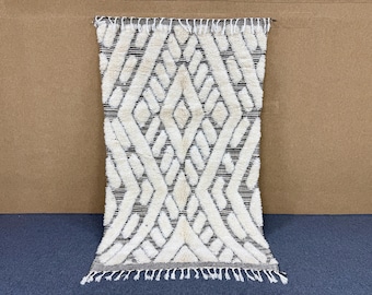 Boho Moroccan Rug 5x8 ft – Beni Ourain Wool Carpet | Neutral Berber Decor | Soft & Handmade l Cream And Black Tribal Design Rug