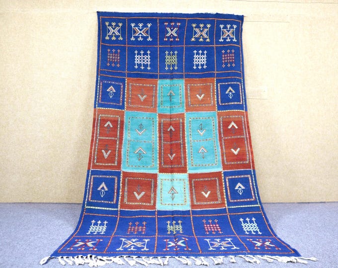 Authentic Moroccan Rug 5x8 - Berber Akhnif Rug - Natural Wool Rug - Tribal Boho Rug For Living Room - Moroccan Flat Weave Rug