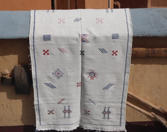 MOROCCAN BERBER RUG - white cactus silk rug, kilim rug, 3x5 rug, boho chic rug, handmade moroccan rug