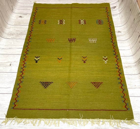 Amazing Green Moroccan rug, Custom Moroccan rug , Handwoven rug, Area Kilim boho rug tribal, rug living room green, Berber rug