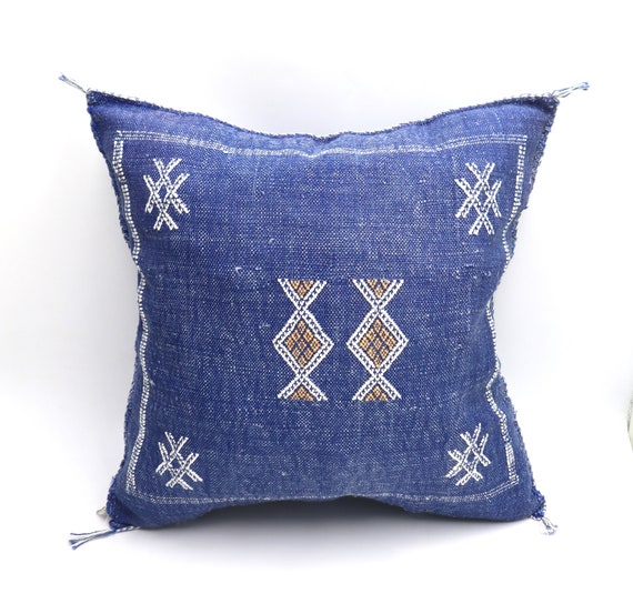 Blue Moroccan Cactus Silk Pillow 18x18 -Moroccan Pillowcase-Soft Pillow Cover-Handmade cactus silk pillow-Sabra Pillow