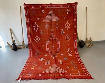 Flatweave rug - Silk rug - Sabra rug - custom rug - Red rug - Cactus silk rug - Cactus rug - Berber rug - Eco friendly rug - moroccan rug
