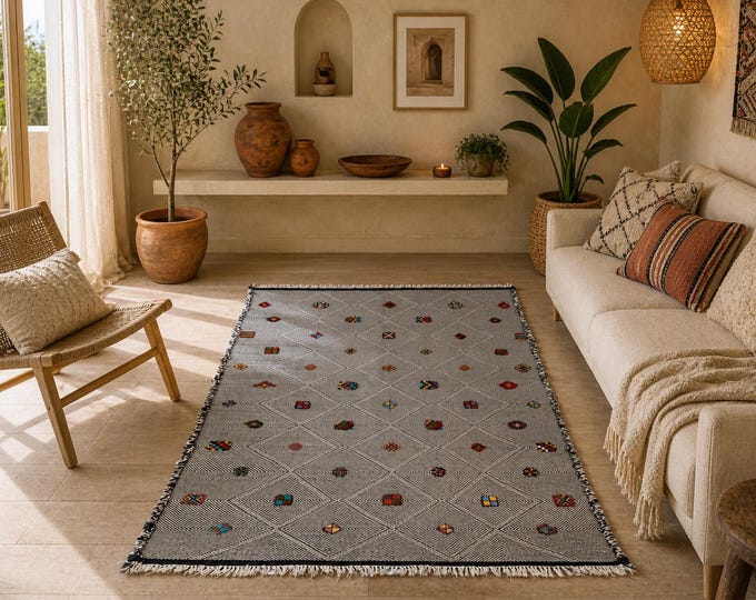 Moroccan Kilim Rug 6x10 ft - Flat weave Zanafi Kilim - Handmade Wool Runner - Handcrafted Moroccan Carpet - Artistic Floor Rug - Home Decor