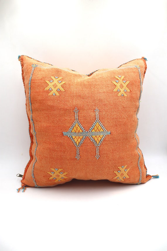 Peach Moroccan Cactus Silk Pillow-18x18 Soft Pillow Covers-Handmade Throw Pillow Cover- Sabra Pillow- Bohemian Urban Decor