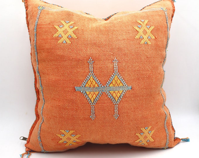 Peach Moroccan Cactus Silk Pillow-18x18 Soft Pillow Covers-Handmade Throw Pillow Cover- Sabra Pillow- Bohemian Urban Decor