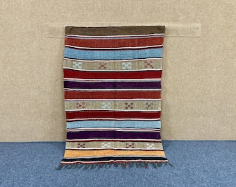 Minimalist Azilal Flatweave Rug – 3x5 ft Moroccan Tribal Carpet – Handmade Wool RugBerber rug 3x5 Free Shipping