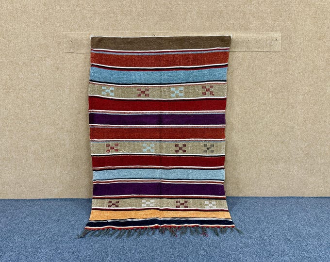 Minimalist Azilal Flatweave Rug – 3x5 ft Moroccan Tribal Carpet – Handmade Wool RugBerber rug 3x5 Free Shipping