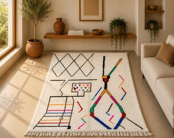 Large beni ouraine rug 6x10 | Moroccan Berber rug | area rugs for baby rooms Hand-Knotted Moroccan Boho Carpet | Boho Moroccan Decor