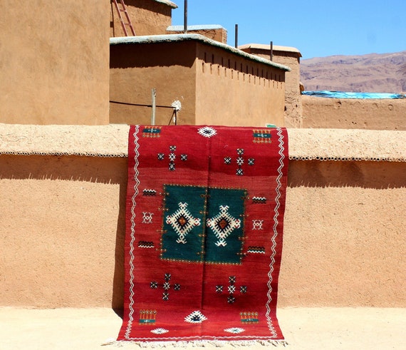 Moroccan Berber Flat Woven Rug - 4x7 Rug - Berber Rug - Home Decor Rug - Handcrafted Moroccan Rug - Wool Kilim Rug