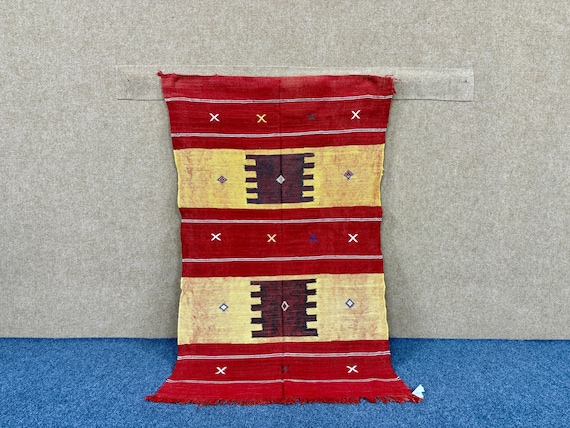 Moroccan Berber Red Cactus Silk Rug 3x5 – Flatweave Natural Wool Silk Blend – Lightweight Boho Area rug | Free Shipping