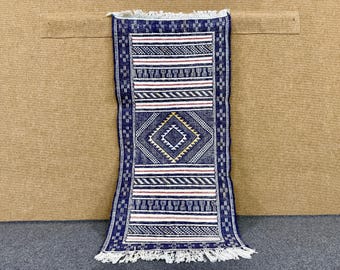 Moroccan Rug2,3 x 4,8 ft blue Moroccan Kilim rugBoho Small Area Rug