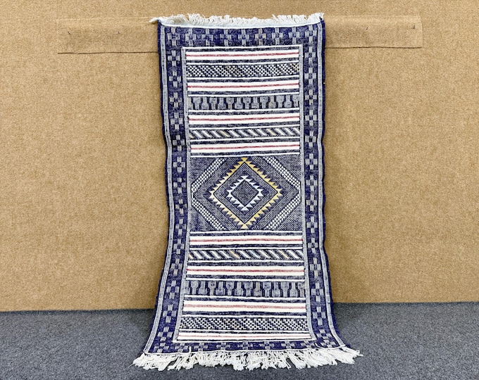 Moroccan Rug2,3 x 4,8 ft blue Moroccan Kilim rugBoho Small Area Rug