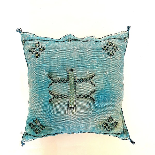 Moroccan pillow - kilim pillow - sabra pillow - cactus silk pillow - blue kilim throw pillow - 18x18 pillow cover