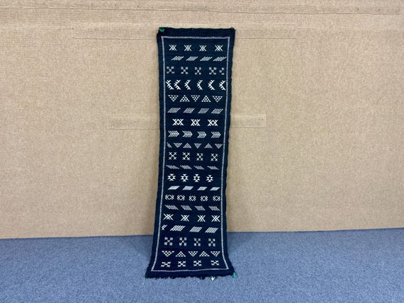 Berber Black Flat weave Runner 2 x 8 ft –Moroccan Wool Runner Rug – Narrow Handmade Berber Carpet – Entryway & Kitchen Rug – Free Shipping