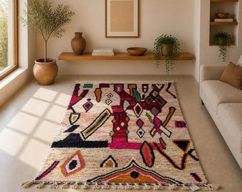 Authentic Moroccan Rug 5x8– Berber area rug handknotted – Traditionally Rugs – Colored Area Rug – Boho Home Decorful