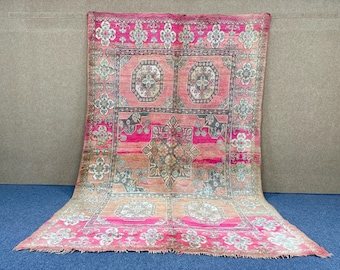 Vintage Pink Moroccan Rug 7x11 - Handmade Large Berber Rug - Unique Boujaad Rug - Wool Moroccan Carpet